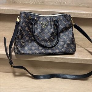 Authentic GUESS Brown Monogram Satchel w/ Crossbody Strap